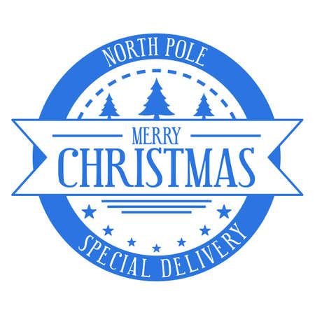 Merry Christmas - round  stamp template for gifts and letters. North pole special delivery. Christmas decorative design element with stars. Vector illustration.のイラスト素材