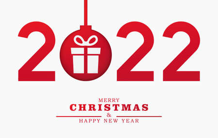 Merry Christmas and happy new year illustration template. 2022 papercut number with gift box in a glass bauble. Vector design for greeting card or holiday banner.のイラスト素材