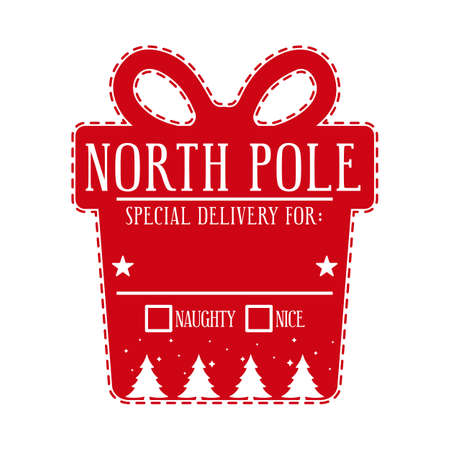 North pole special delivery. Xmas design for a personalized gift bag from Santa Claus. Naughty or nice checkboxes. Template for christmas handmade gifts in the shape of a gift box.Vector illustration.のイラスト素材