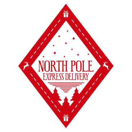 North pole express delivery - vertical stamp design for letters or gifts. Christmas decorative element. Vector illustration on white backgroundのイラスト素材