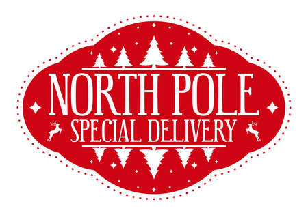 North pole special delivery - holiday stamp design. Xmas decorative element for handmade gifts. Vector illustration on white backgroundのイラスト素材