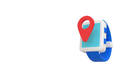 Smartwatch with geolocation mark. 3d render illustration on white background