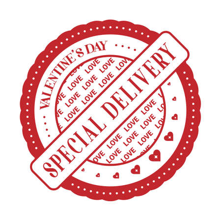 Valentine's day special delivery - rubber stamp design template for valentine's day. Round decorative element with hearts. Vector illustration on white background.のイラスト素材