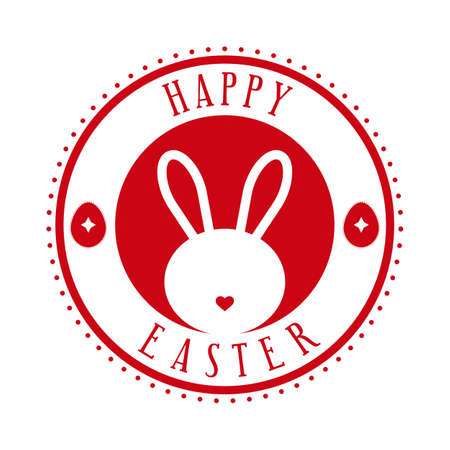 Happy easter - holiday seal design for handmade gifts with rabbit head and easter eggs. Vector illustration on white backgroundのイラスト素材