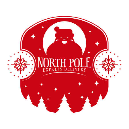 North pole express delivery - holiday post stamp design. Xmas decorative element for handmade gifts.Vector illustration on white backgroundのイラスト素材