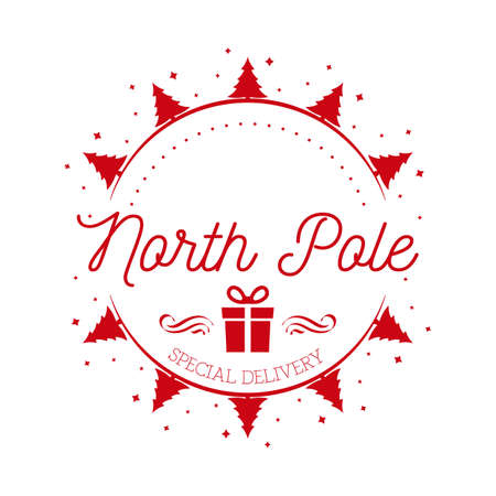 North pole - holiday post stamp design. Xmas decorative element for handmade gifts.Vector illustration on white backgroundのイラスト素材