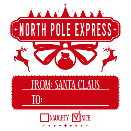 north pole express. Xmas design for a personalized gift bag from Santa Claus. Template for christmas handmade gifts. vector illustration.のイラスト素材