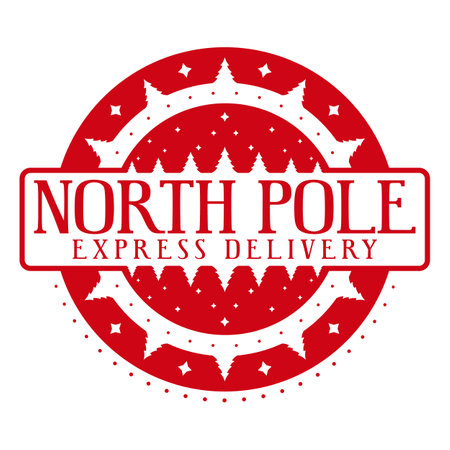 North Pole express delivery. Xmas stamp design for a personalized gift bag from Santa Claus. Template for christmas handmade gifts. vector illustration.のイラスト素材