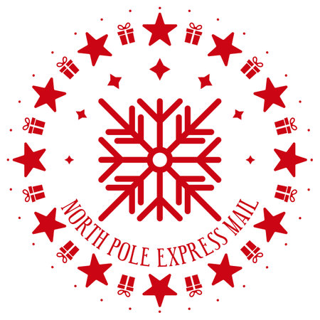 North pole express mail. Xmas stamp design with snowflake. Template for christmas handmade gifts. Vector illustration.のイラスト素材