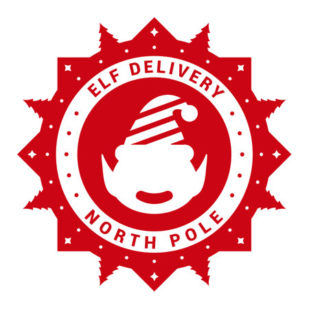 Elf delivery. Christmas stamp design. Template for Xmas handmade gifts. Vector illustration.のイラスト素材