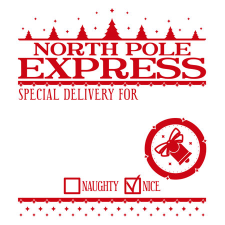 North pole express delivery. Christmas personalized gift design. Holiday template for Xmas handmade gifts.のイラスト素材