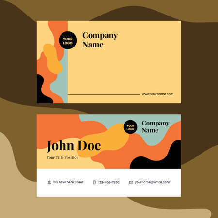 Business card design template in orange and brown colors. Vector illustration.のイラスト素材