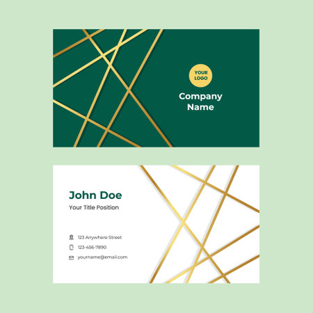 Luxury business card template. Golden lines on green background. Vector illustrationのイラスト素材