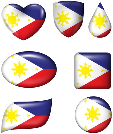 Philippines flag in various shape glossy buttonのイラスト素材