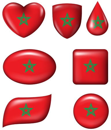Morocco flag in various shape glossy button のイラスト素材