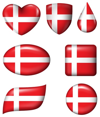 Denmark Flag in various shape glossy button のイラスト素材