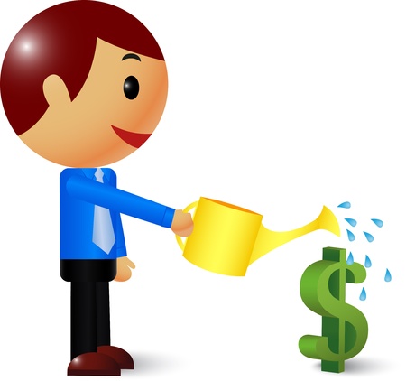 Businessman watering a money tree のイラスト素材