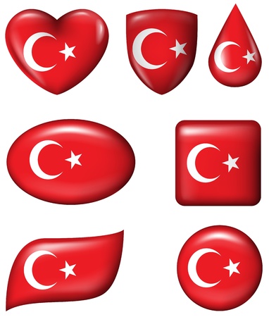 Turkey flag in various shape glossy buttonのイラスト素材