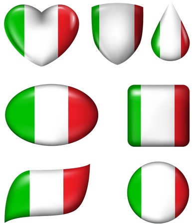 Italian flag in various shape glossy buttonのイラスト素材