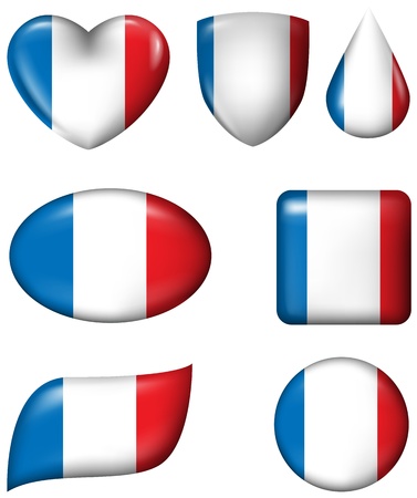 France flag in various shape glossy buttonのイラスト素材