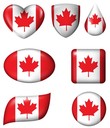 Canada flag in various shape glossy buttonのイラスト素材