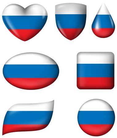 Russian Flag in various shape glossy buttonのイラスト素材