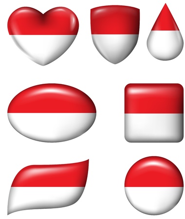 Indonesia and Monaco Flag in various shape glossy buttonのイラスト素材
