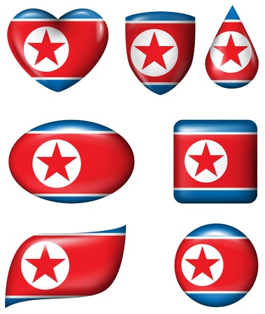 North Korean Flag in various shape glossy buttonのイラスト素材
