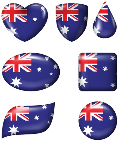 Australian Flag in various shape glossy buttonのイラスト素材