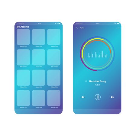 Social media network. Music player interface. Profile, Album, Song, Playlist mockup. music layout screenのイラスト素材