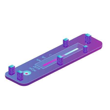 Isometric rapid test with blood sample for COVID-19 test. Positive test result for the new rapidly...