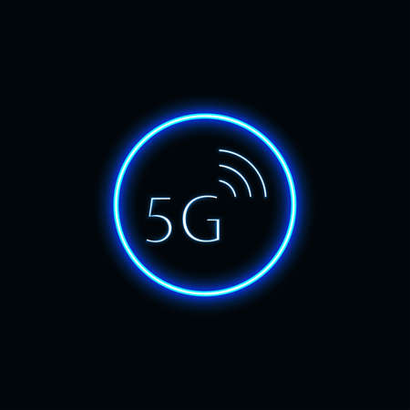 Mobile network 5G technology with neon blue icon suitable for website and UI material, mobile application, social media. vector illustrationのイラスト素材