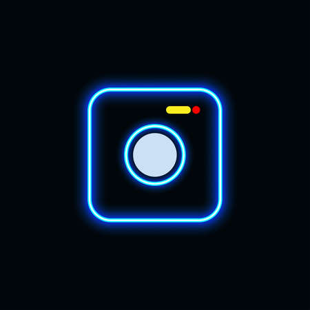 Camera icon neon blue for website, mobile application and template UI material. vector illustration
