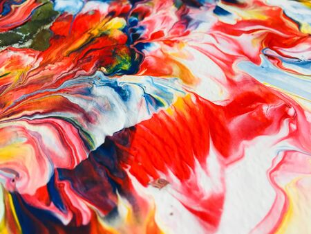 Close Up Colorful Fluid Pouring Abstract Art Acrylic Painting Texture Backgroundの写真素材
