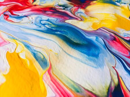 Close Up Colorful Fluid Pouring Abstract Art Acrylic Painting Texture Backgroundの写真素材