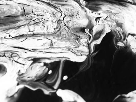 Close Up Black And White Colors Fluid Pouring Abstract Art Acrylic Painting Texture Backgroundの写真素材
