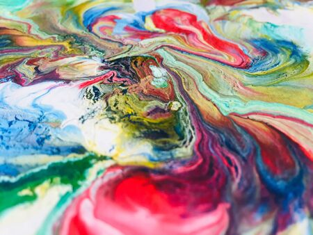 Close Up Colorful Fluid Pouring Abstract Art Acrylic Painting Texture Backgroundの写真素材