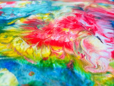 Close Up Colorful Fluid Pouring Abstract Art Acrylic Painting Texture Backgroundの写真素材