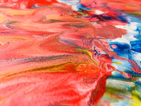 Close Up Colorful Fluid Pouring Abstract Art Acrylic Painting Texture Backgroundの写真素材