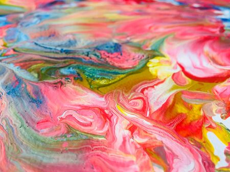 Close Up Colorful Fluid Pouring Abstract Art Acrylic Painting Texture Backgroundの写真素材