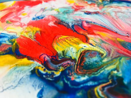 Close Up Colorful Fluid Pouring Abstract Art Acrylic Painting Texture Backgroundの写真素材
