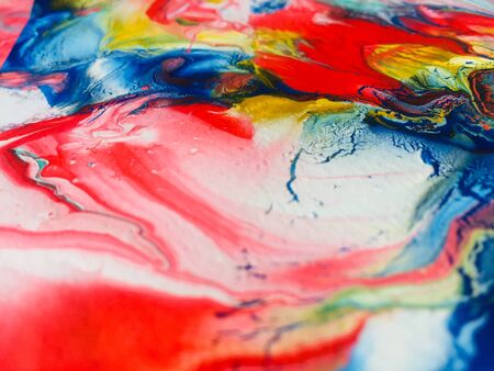 Close Up Colorful Fluid Pouring Abstract Art Acrylic Painting Texture Backgroundの写真素材