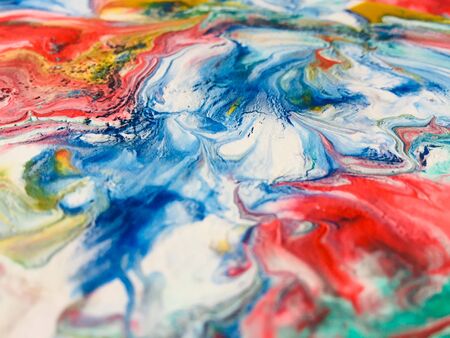 Close Up Colorful Fluid Pouring Abstract Art Acrylic Painting Texture Backgroundの写真素材