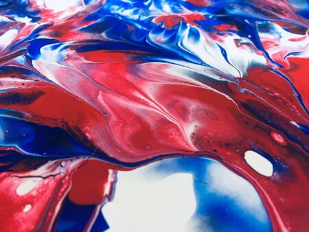 Close Up Colorful Red Blue White Fluid Pouring Abstract Art Acrylic Painting Texture Backgroundの写真素材