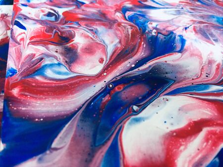 Close Up Colorful Red Blue White Fluid Pouring Abstract Art Acrylic Painting Texture Background