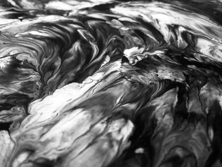 Close Up Black And White Colors Fluid Pouring Abstract Art Acrylic Painting Texture Backgroundの写真素材