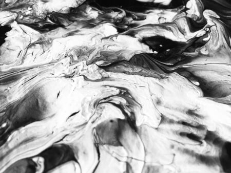 Close Up Black And White Colors Fluid Pouring Abstract Art Acrylic Painting Texture Backgroundの写真素材