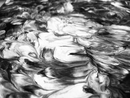Close Up Black And White Colors Fluid Pouring Abstract Art Acrylic Painting Texture Backgroundの写真素材