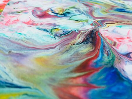 Close Up Colorful Fluid Pouring Abstract Art Acrylic Painting Texture Backgroundの写真素材