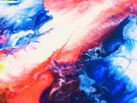 Close Up Colorful Fluid Pouring Abstract Art Acrylic Painting Texture Backgroundの写真素材